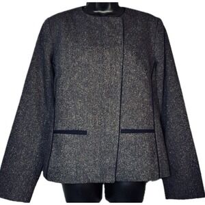 Pendleton Women Wool‎ Silk Gray Tweed  Zip Collarless Blazer Jacket Coat 12